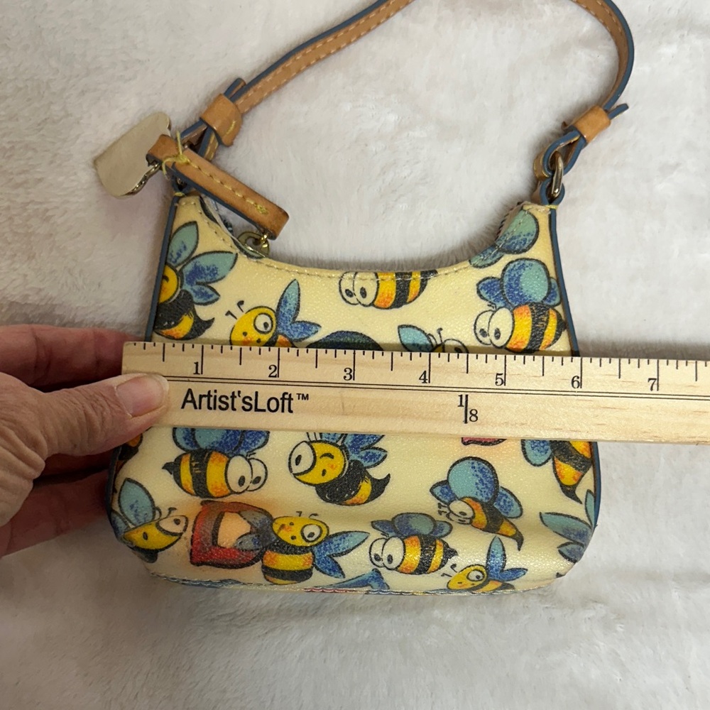Dooney & Bourke Yellow Bee Print Wristlet with Tan Handle - Picture 7 of 12